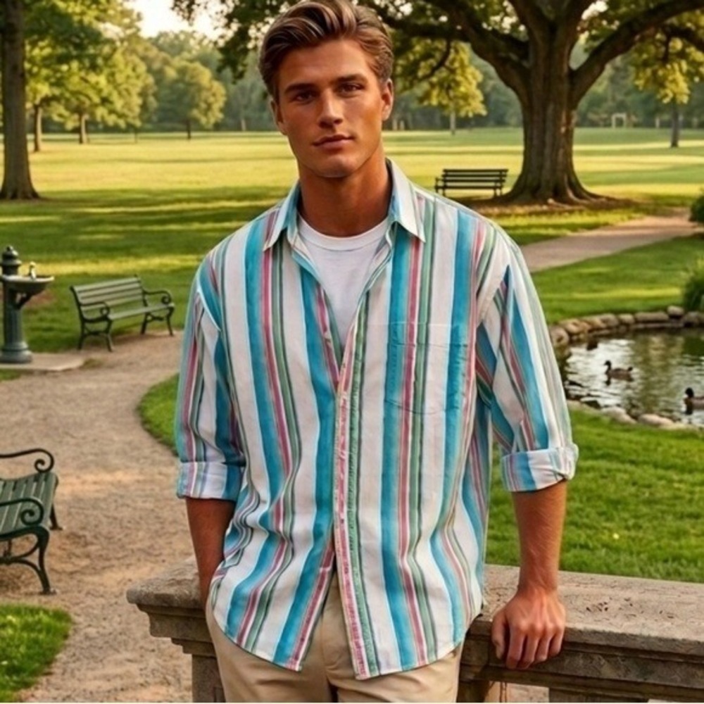 Vtg 90s INC‎ International Concepts Men's Striped Button Up Shirt Preppy Large